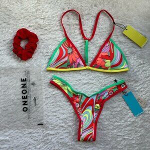 NWT OneOne Swimwear SET Bikini Seabright 2024 Gemma Noelia NEW Red Green Yellow